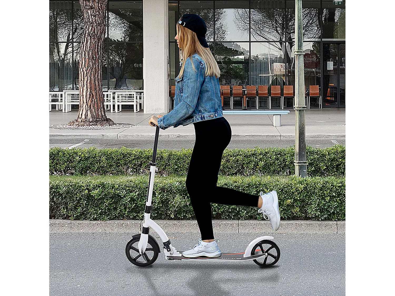 Trottinette pliable réglable en hauteur avec amortisseur, aluminium, blanc (92.5x37.5x87-101.5cm)
