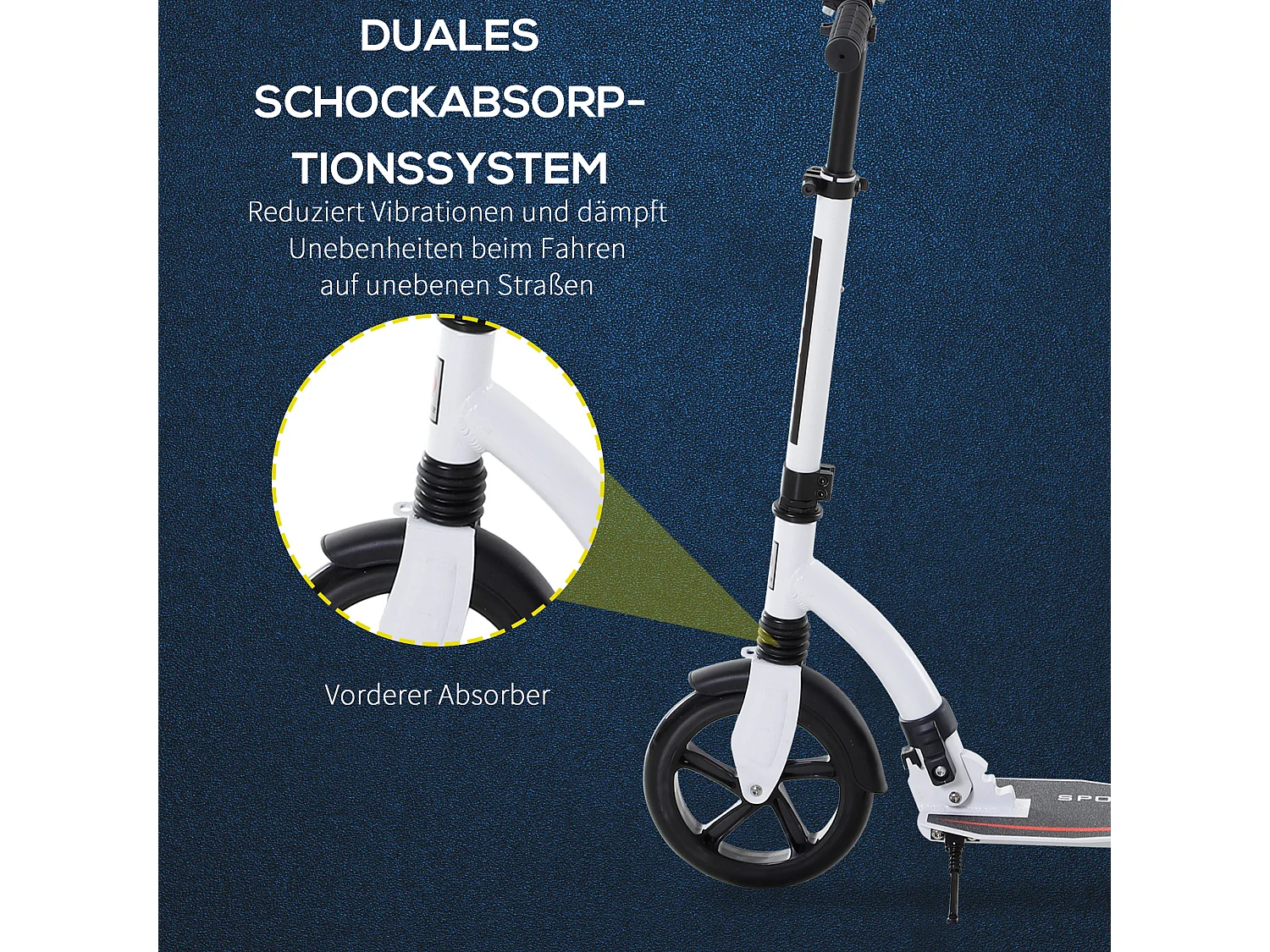 Trottinette pliable réglable en hauteur avec amortisseur, aluminium, blanc (92.5x37.5x87-101.5cm)