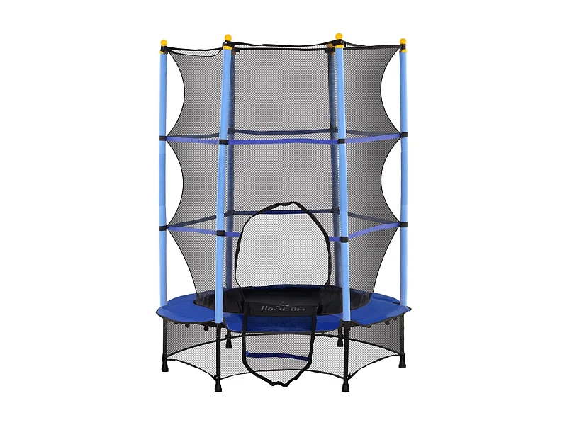 Kindertrampoline met veiligheidsnet, Ø140 cm, staal en kunststof, blauw (140x140x190cm)