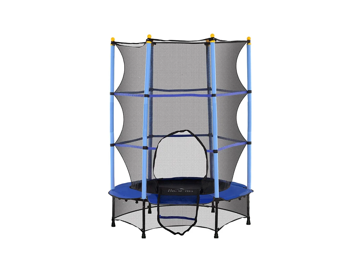 Trampoline pour enfants avec filet de sécurité, Ø140 cm, acier et plastique, bleu (140x140x190cm)