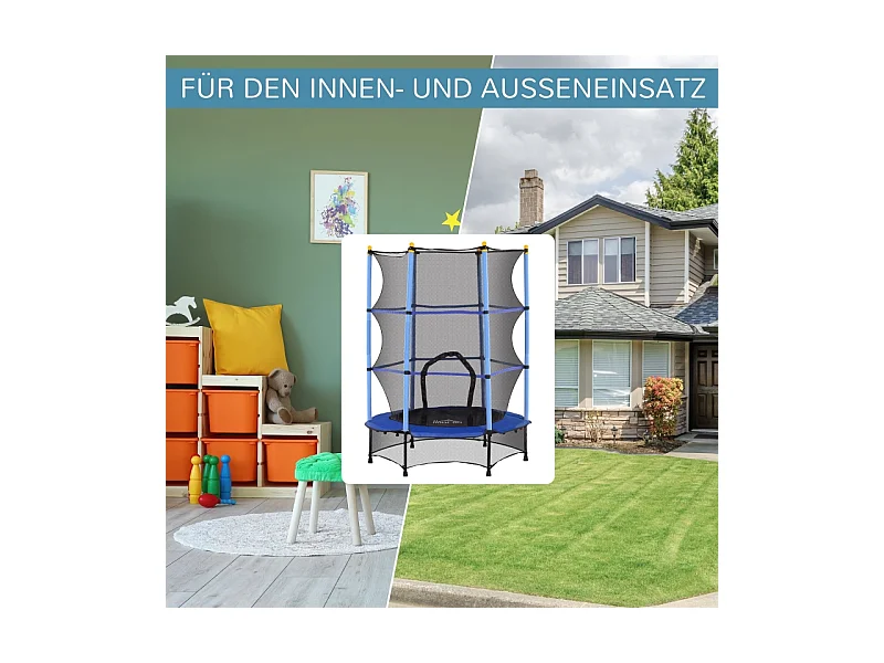 Trampoline pour enfants avec filet de sécurité, Ø140 cm, acier et plastique, bleu (140x140x190cm)
