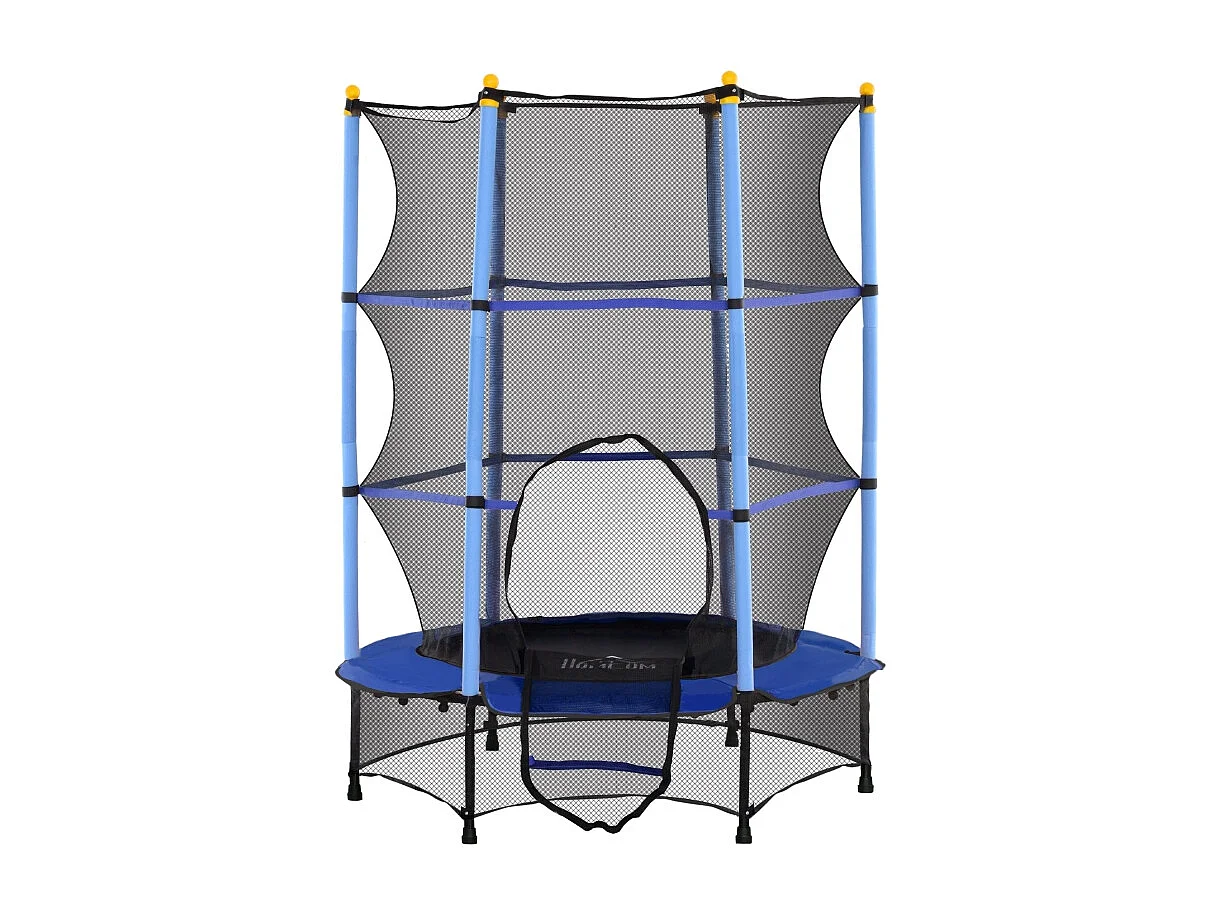 Trampoline pour enfants avec filet de sécurité, Ø140 cm, acier et plastique, bleu (140x140x190cm)