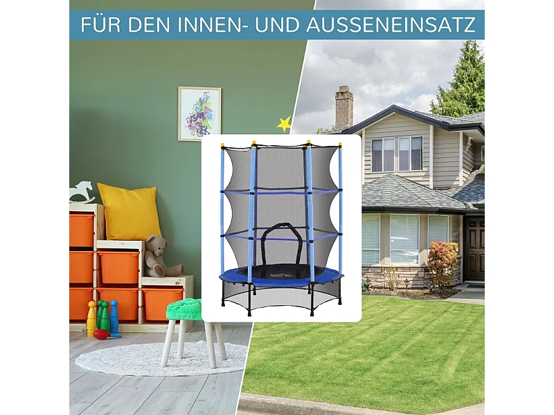 Trampoline pour enfants avec filet de sécurité, Ø140 cm, acier et plastique, bleu (140x140x190cm)