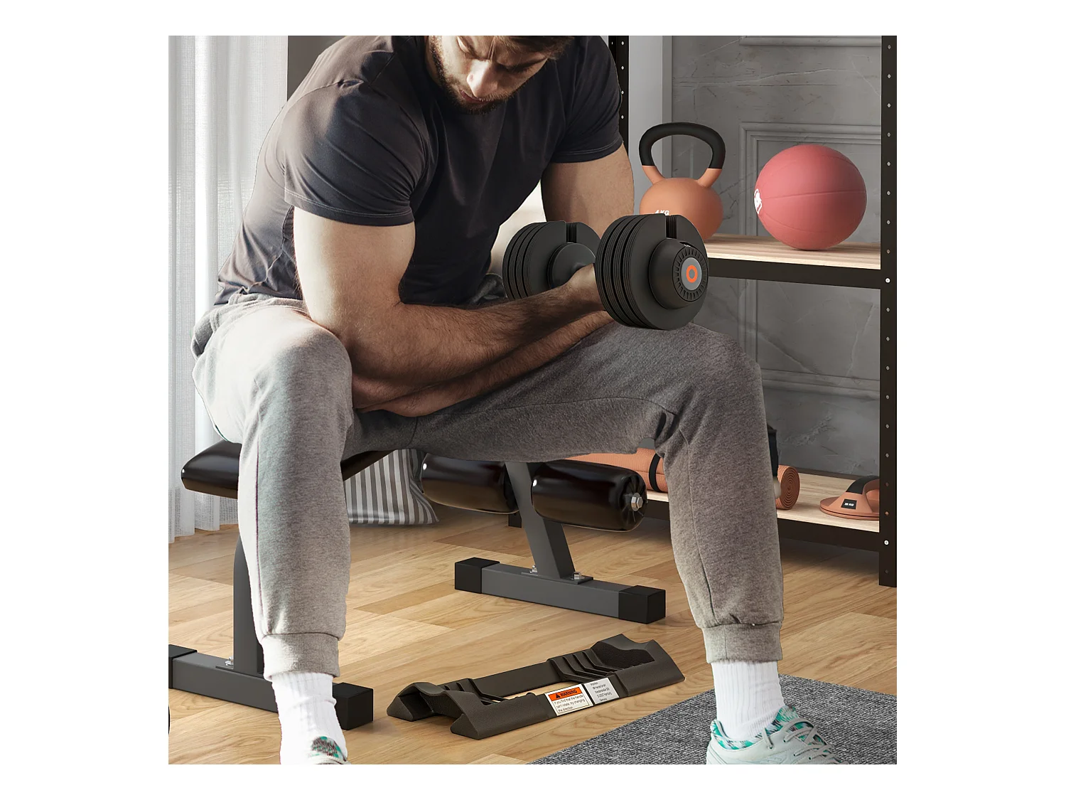 Haltère réglable 3,5-10kg avec support, plastique ABS et acier, noir (33x16x16cm)