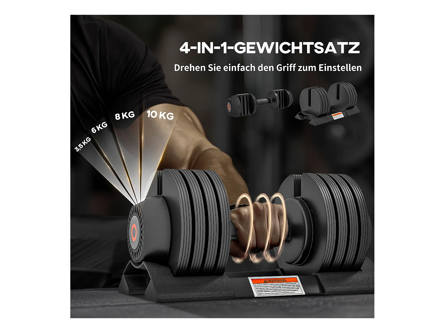 Haltère réglable 3,5-10kg avec support, plastique ABS et acier, noir (33x16x16cm)