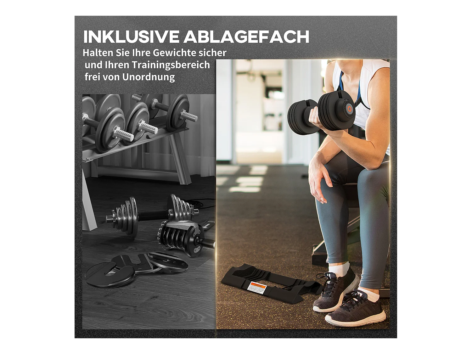 Haltère réglable 3,5-10kg avec support, plastique ABS et acier, noir (33x16x16cm)