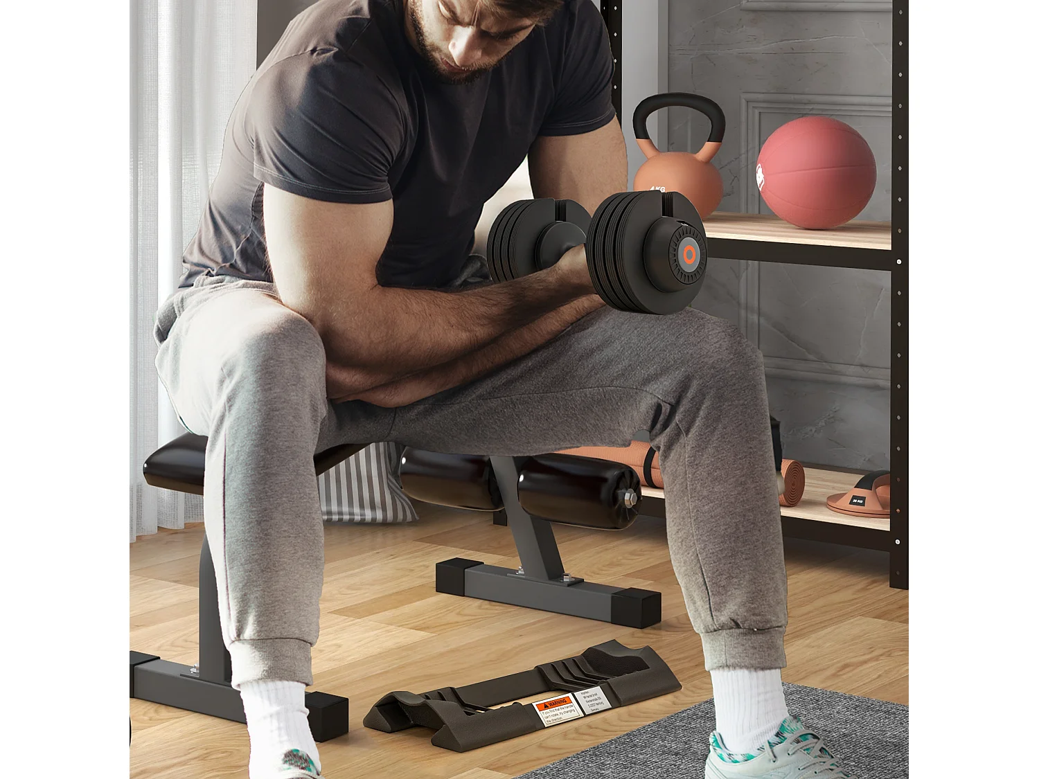 Haltère réglable 3,5-10kg avec support, plastique ABS et acier, noir (33x16x16cm)