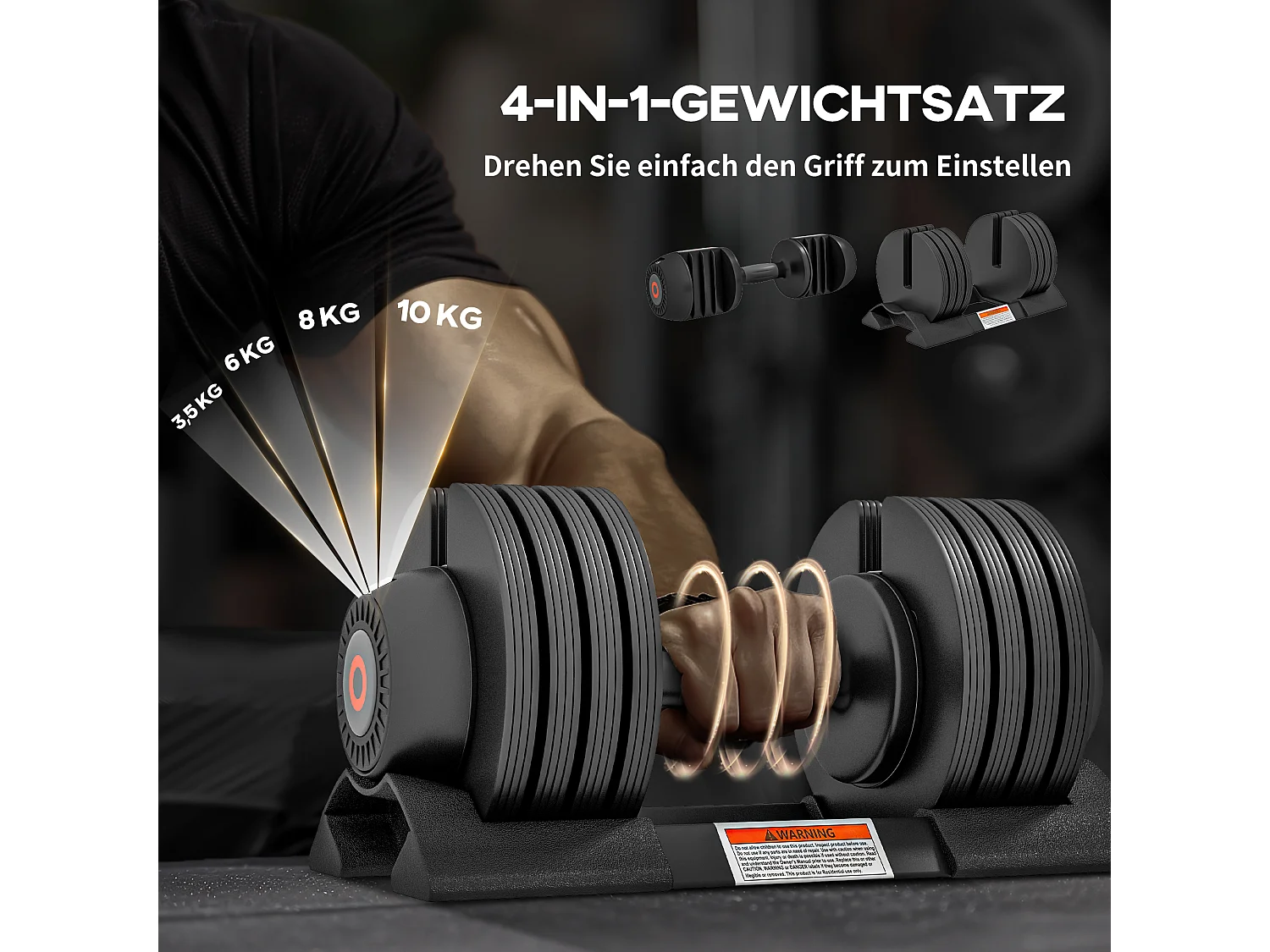 Haltère réglable 3,5-10kg avec support, plastique ABS et acier, noir (33x16x16cm)