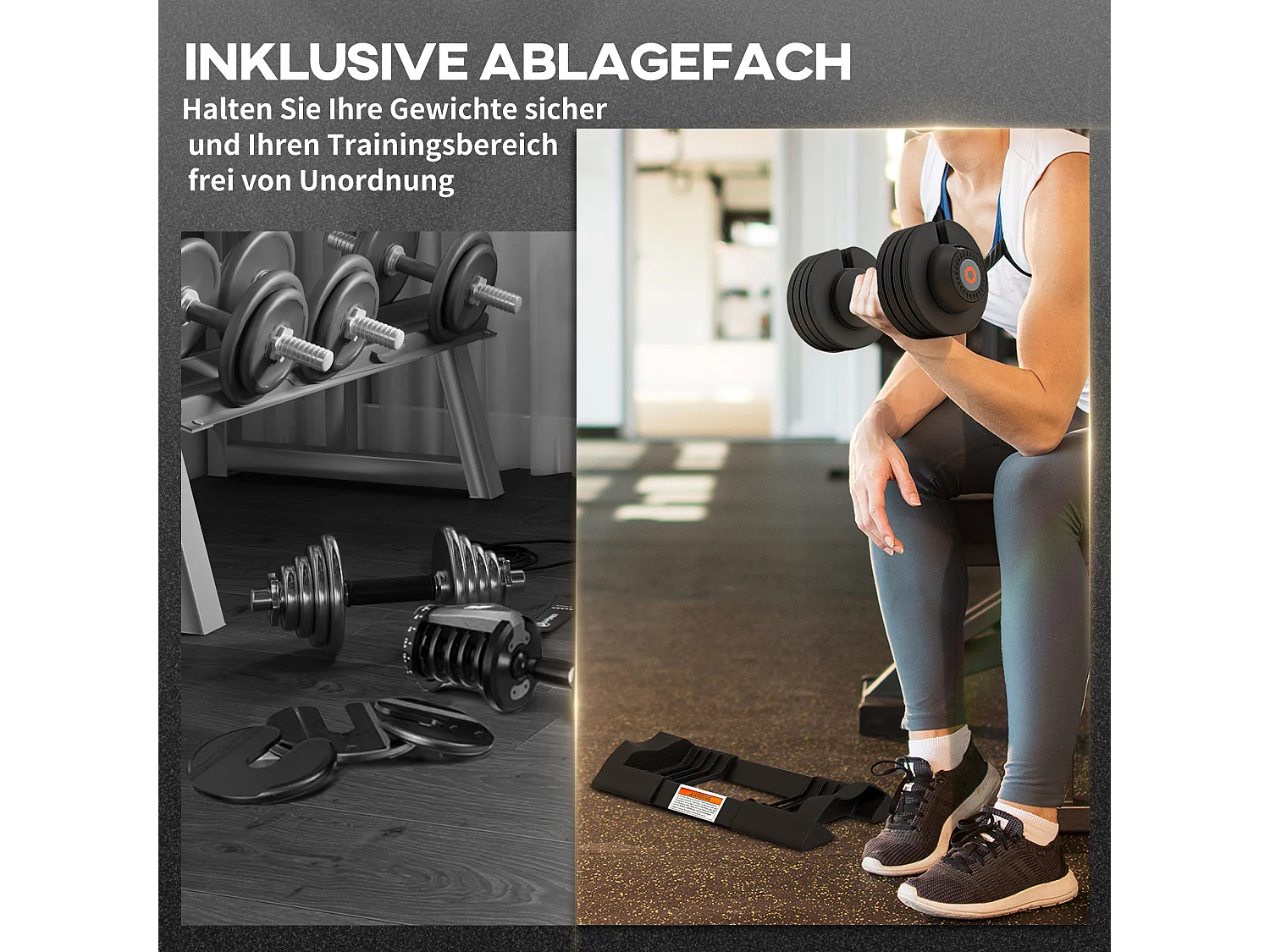 Haltère réglable 3,5-10kg avec support, plastique ABS et acier, noir (33x16x16cm)