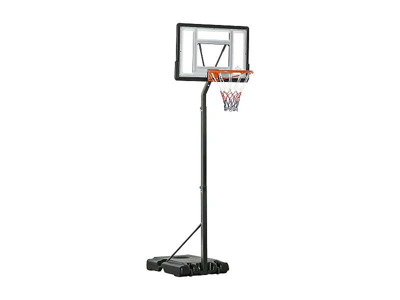 In hoogte verstelbare basketbalring 260-310 cm met wielen, stalen en PVC frame, zwart (90x60x310cm)