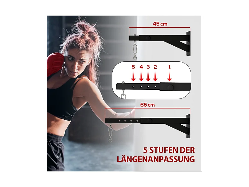 Support mural réglable pour sac de boxe, design ajustable, acier, noir (65x12x20cm)