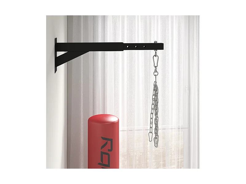 Support mural réglable pour sac de boxe, design ajustable, acier, noir (65x12x20cm)