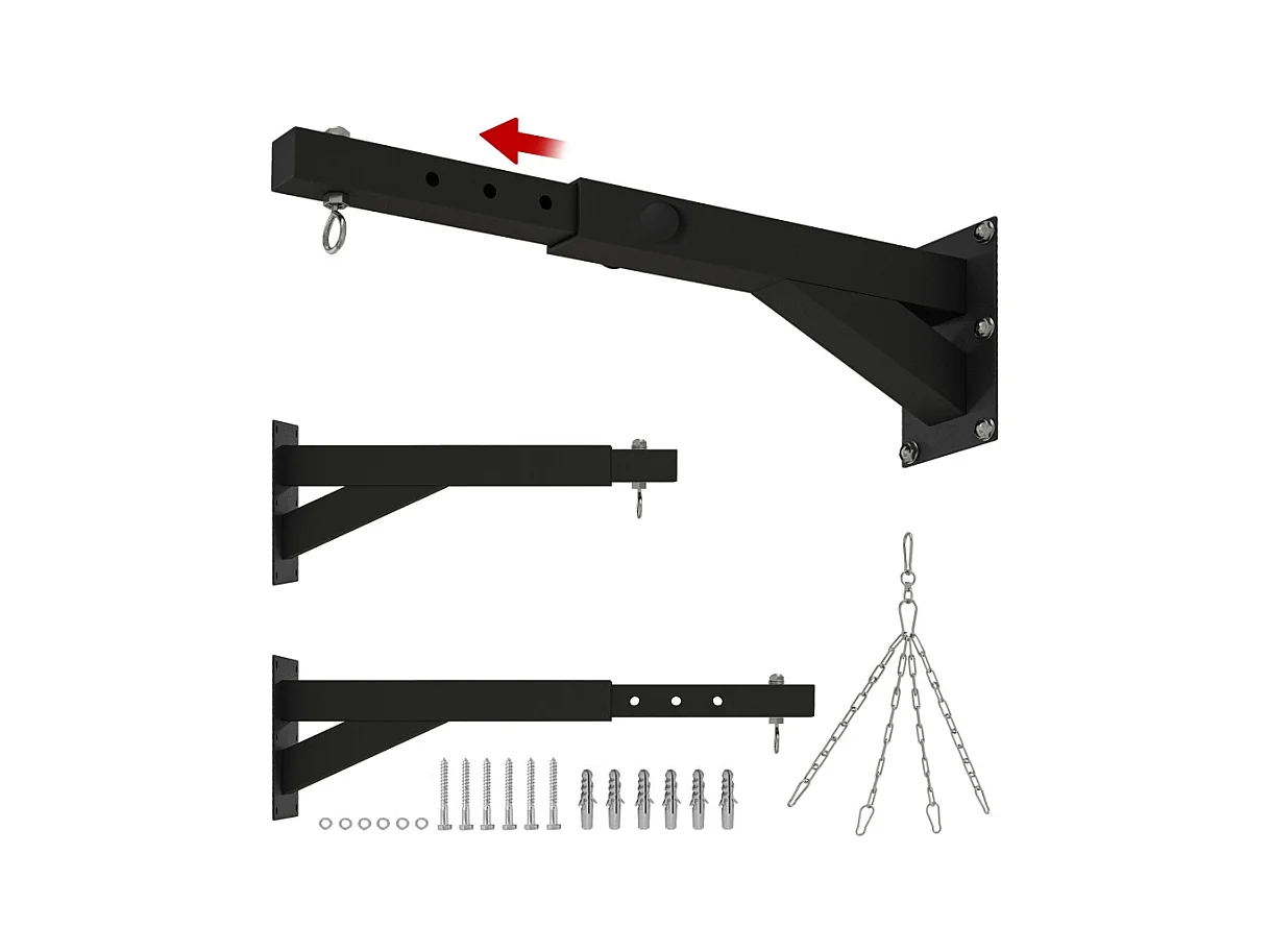 Support mural réglable pour sac de boxe, design ajustable, acier, noir (65x12x20cm)