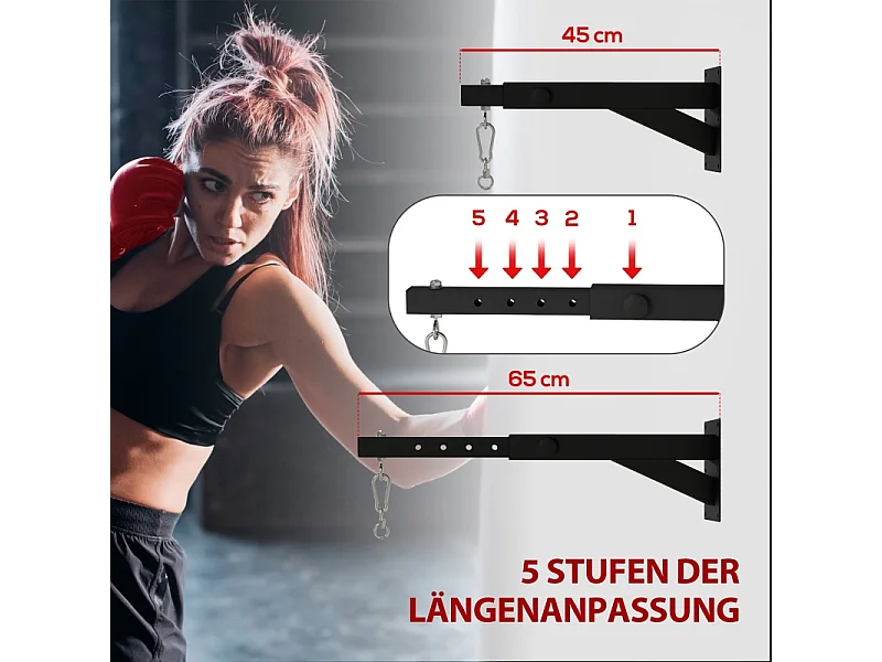 Support mural réglable pour sac de boxe, design ajustable, acier, noir (65x12x20cm)