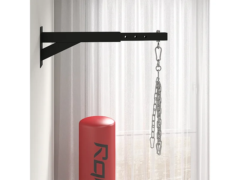 Support mural réglable pour sac de boxe, design ajustable, acier, noir (65x12x20cm)