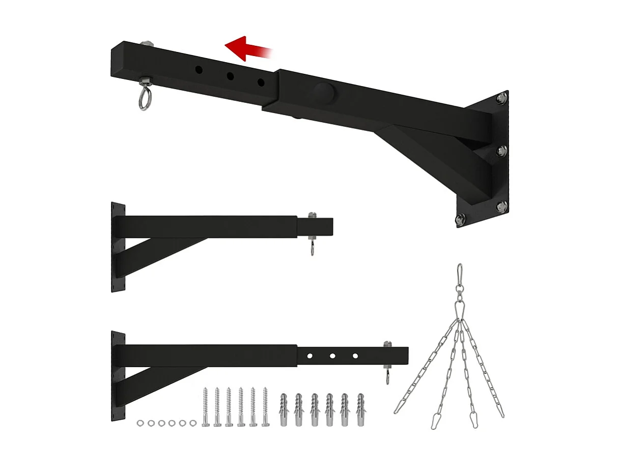 Support mural réglable pour sac de boxe, design ajustable, acier, noir (65x12x20cm)