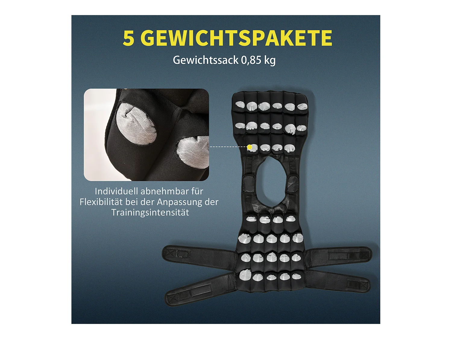 Gilet de poids ajustable 30 kg avec 35 sacs de poids, tissu oxford, noir (60x50x17 cm)