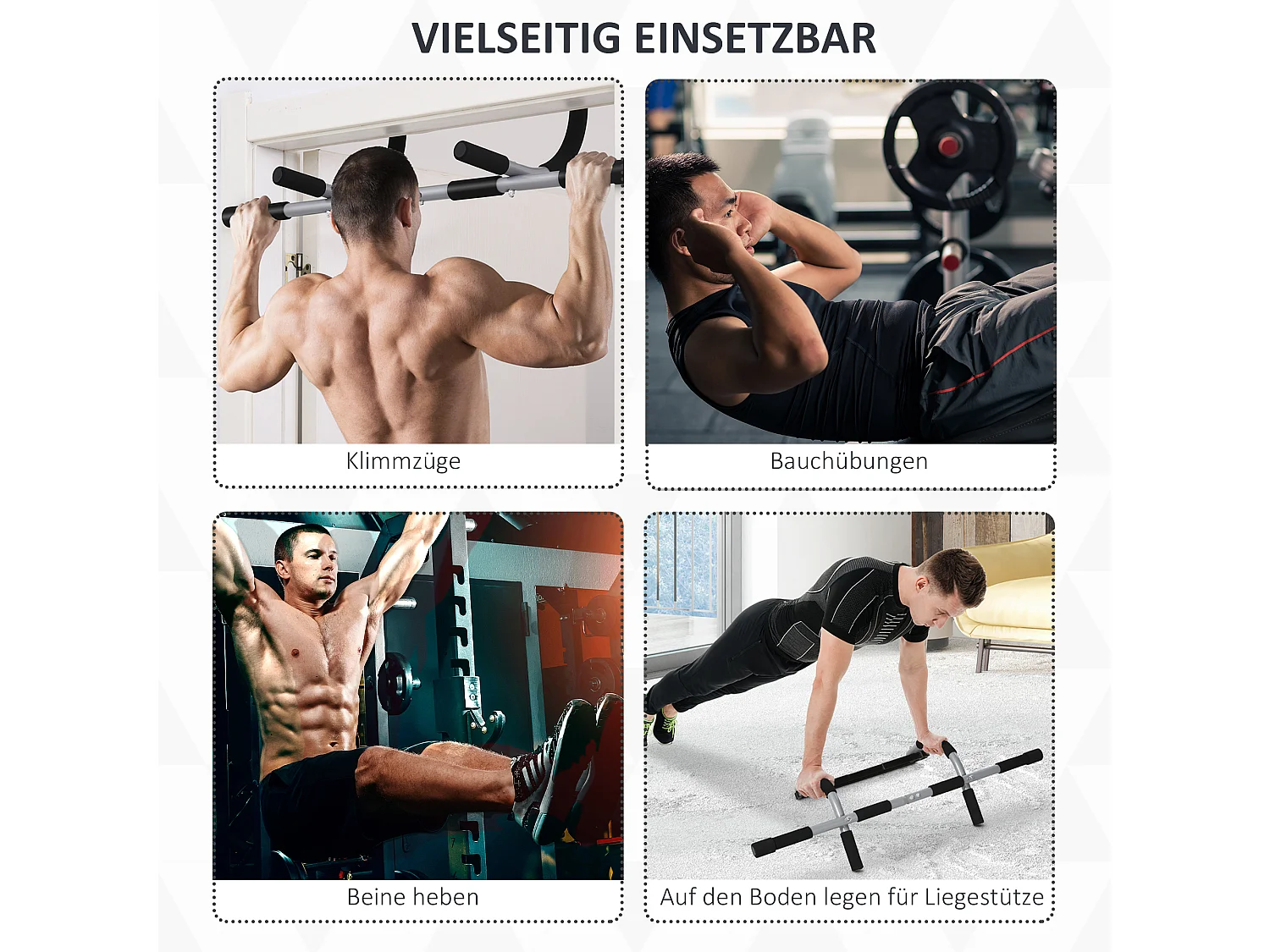 Barre de traction multifonction, support d'entraînement pour porte, acier avec poignées en mousse, noir et gris (92x40x17 cm)