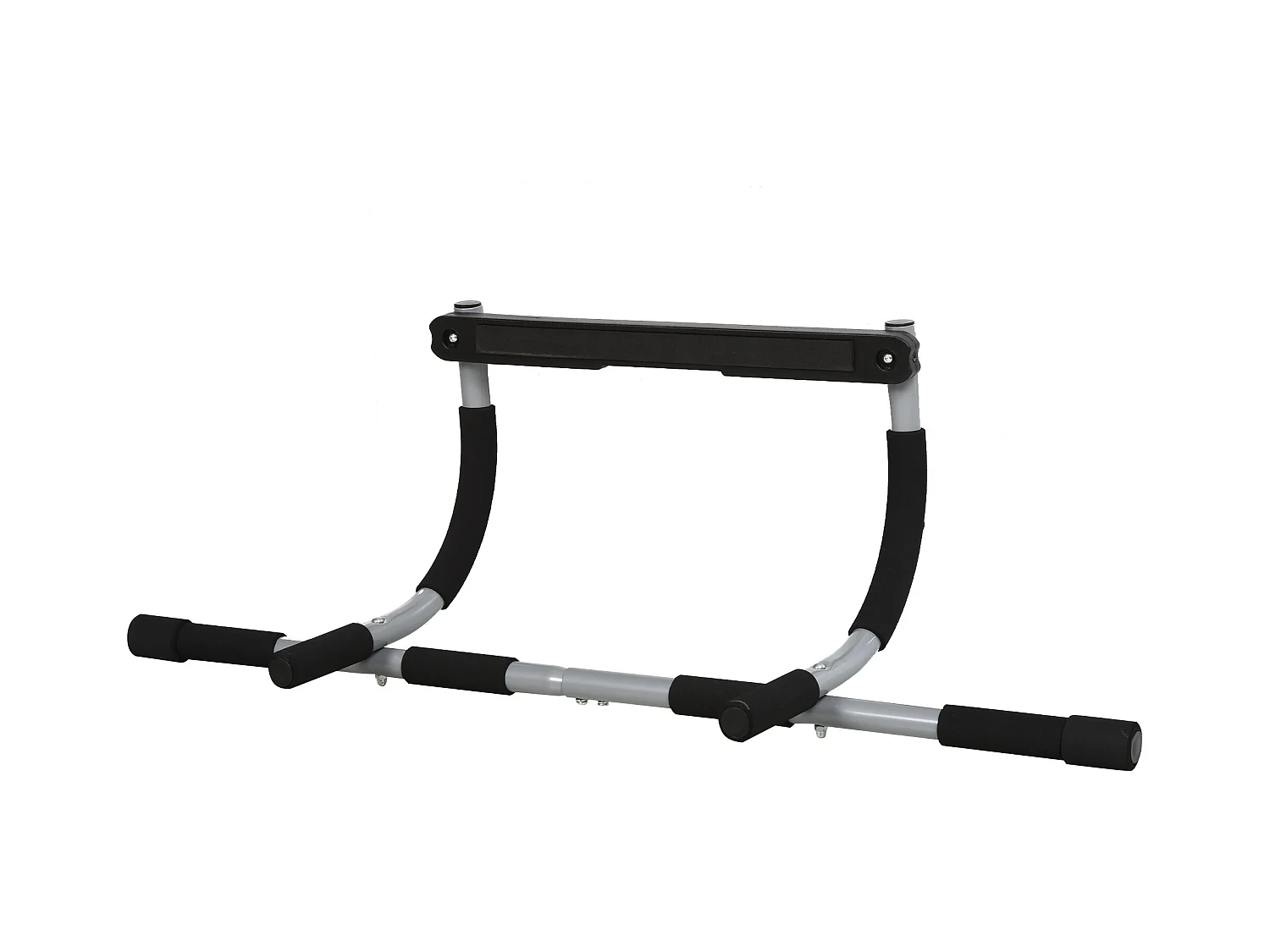 Barra per trazioni multifunzionale, supporto per allenamento da porta, acciaio con impugnature in schiuma, nero e grigio (92x40x17 cm)