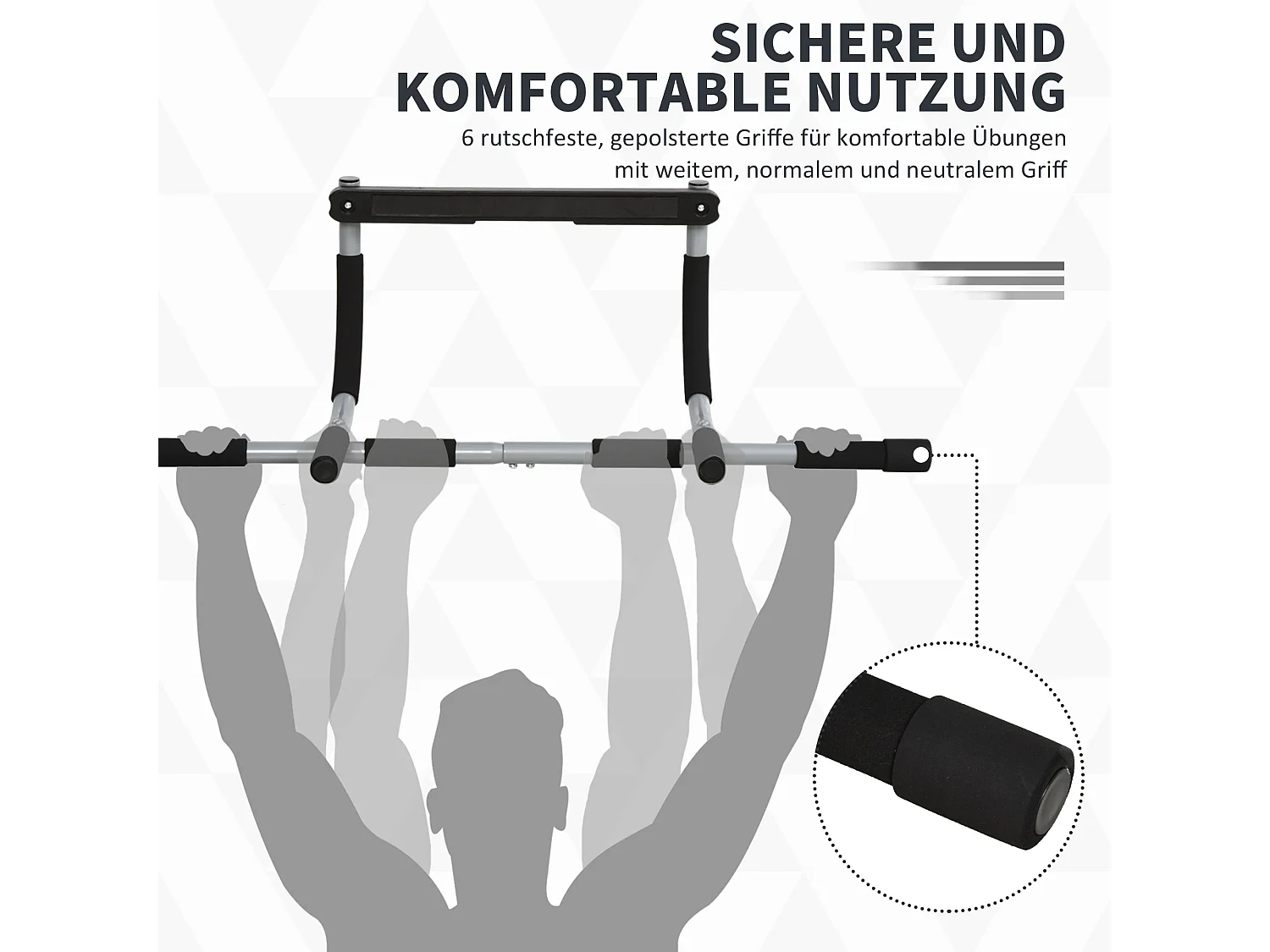Barre de traction multifonction, support d'entraînement pour porte, acier avec poignées en mousse, noir et gris (92x40x17 cm)