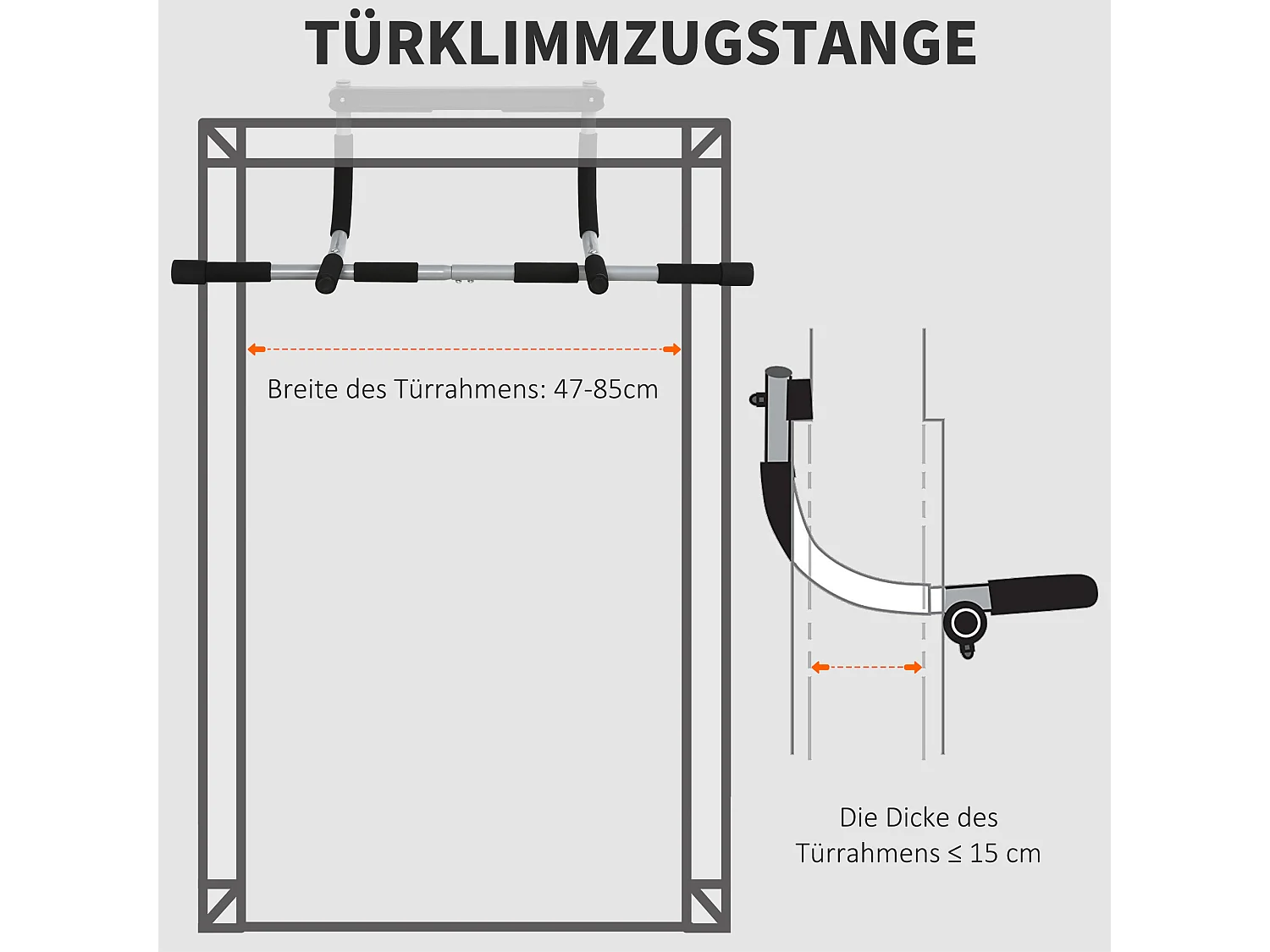 Barre de traction multifonction, support d'entraînement pour porte, acier avec poignées en mousse, noir et gris (92x40x17 cm)