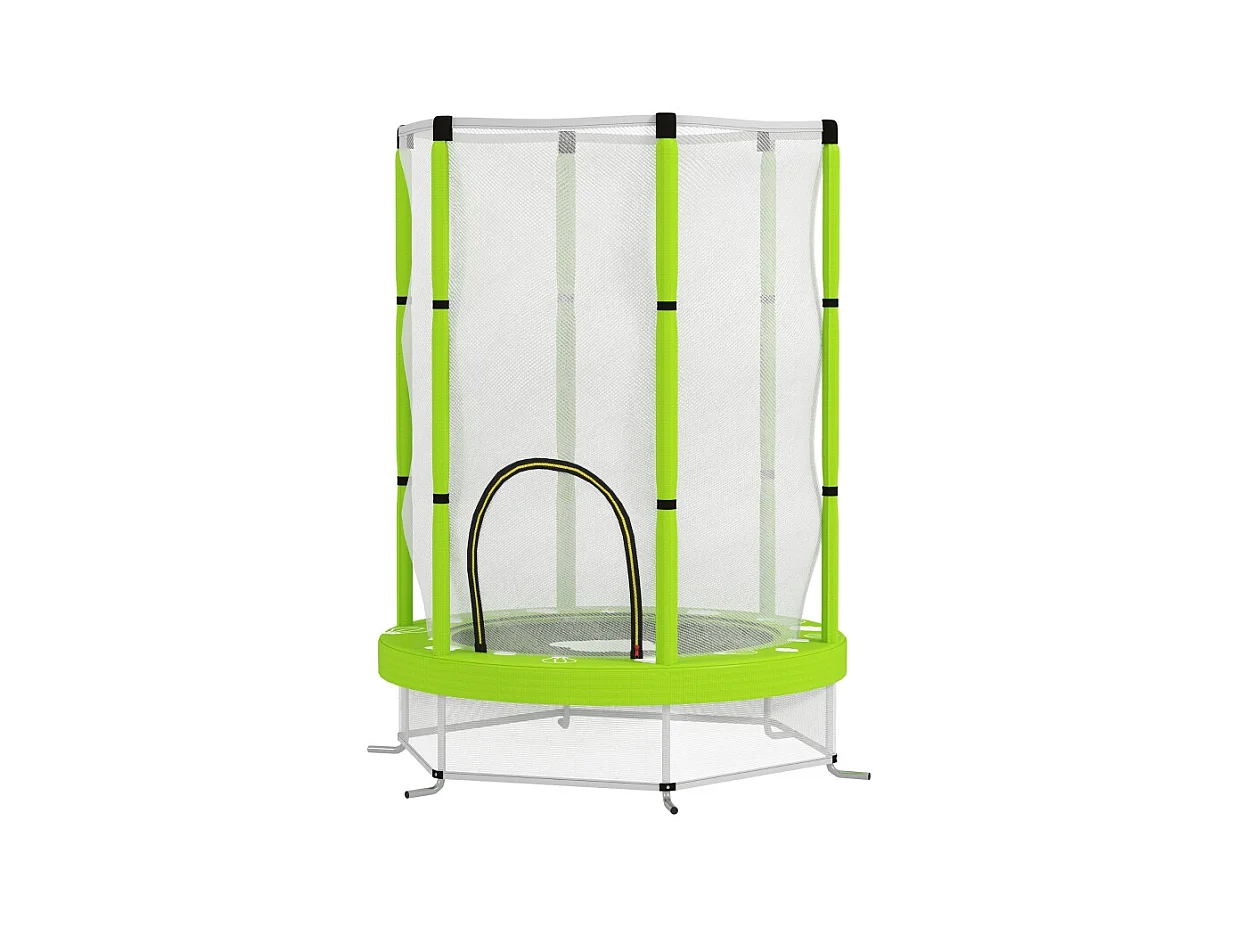 Trampoline pour enfants avec filet de sécurité, motif nuages, plastique, vert (140x140x190cm)