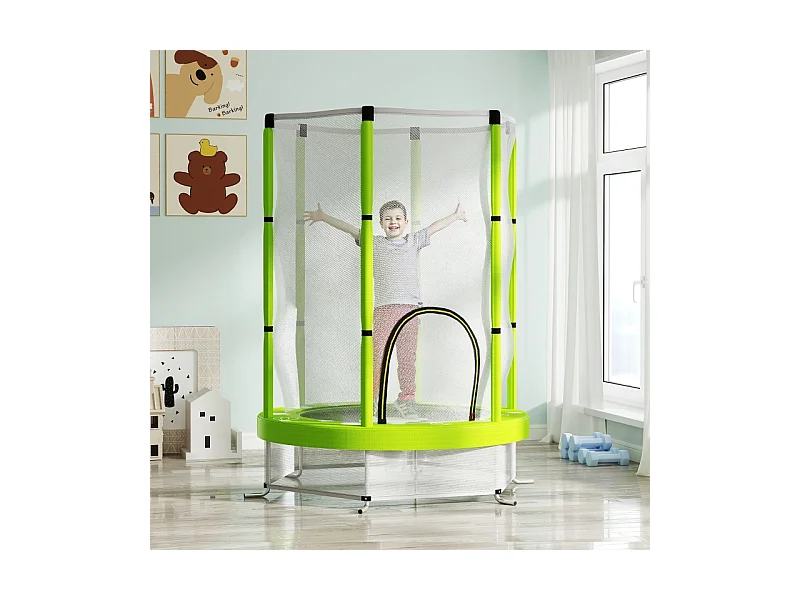 Trampoline pour enfants avec filet de sécurité, motif nuages, plastique, vert (140x140x190cm)