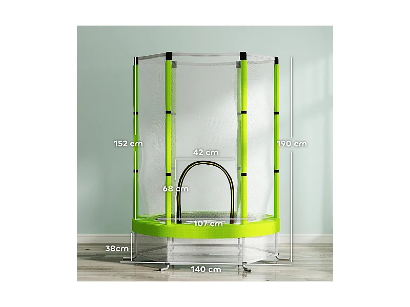 Trampoline pour enfants avec filet de sécurité, motif nuages, plastique, vert (140x140x190cm)