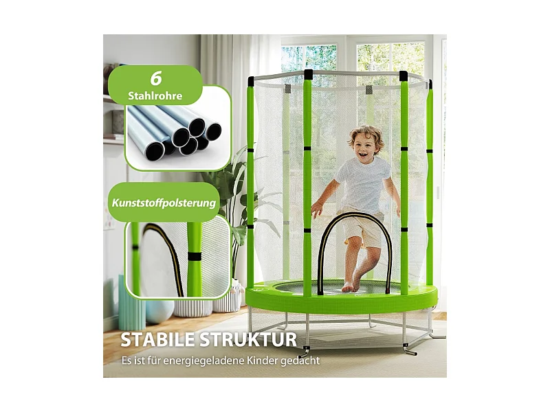 Trampoline pour enfants avec filet de sécurité, motif nuages, plastique, vert (140x140x190cm)