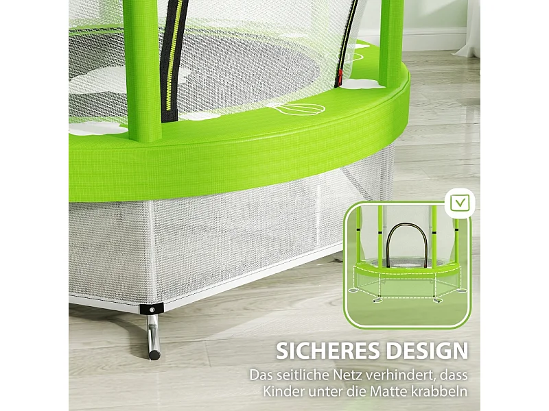 Trampoline pour enfants avec filet de sécurité, motif nuages, plastique, vert (140x140x190cm)
