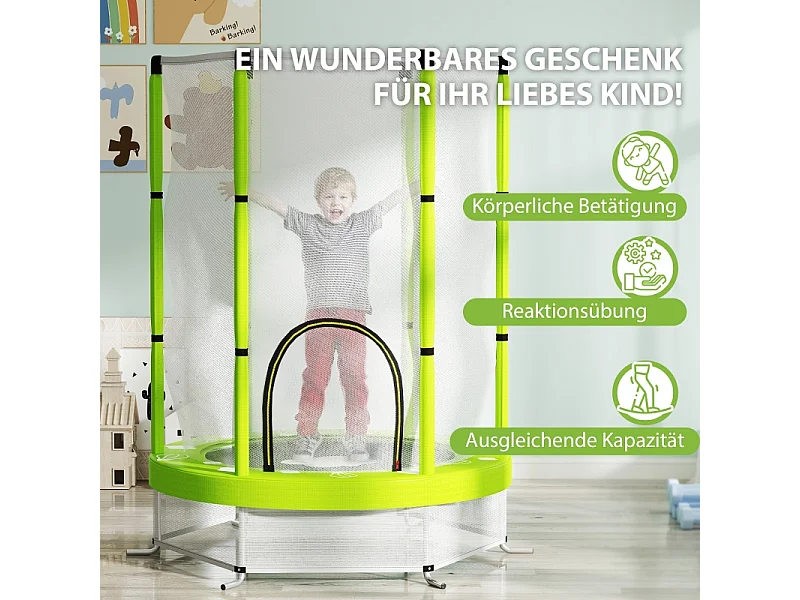 Trampoline pour enfants avec filet de sécurité, motif nuages, plastique, vert (140x140x190cm)