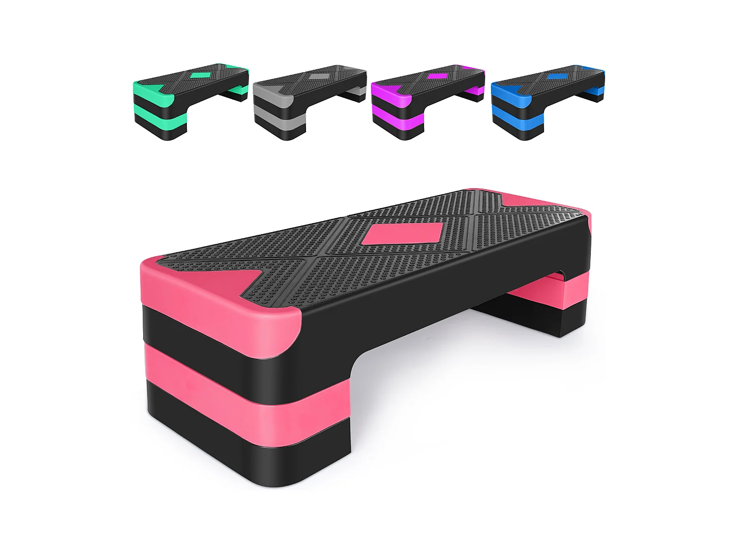 Step aérobie réglable pour exercices, plateforme antidérapante, polyéthylène, rouge (68.5x28x10 cm)