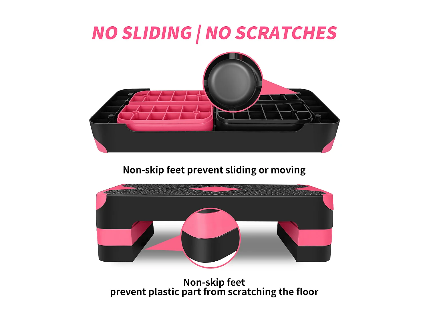 Step aérobie réglable pour exercices, plateforme antidérapante, polyéthylène, rouge (68.5x28x10 cm)