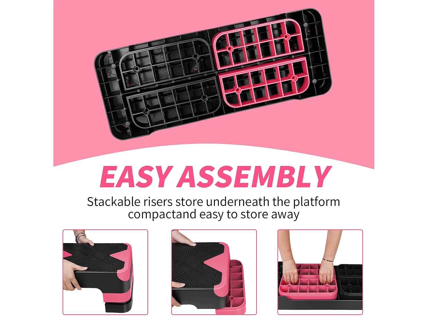 Step aérobie réglable pour exercices, plateforme antidérapante, polyéthylène, rouge (68.5x28x10 cm)