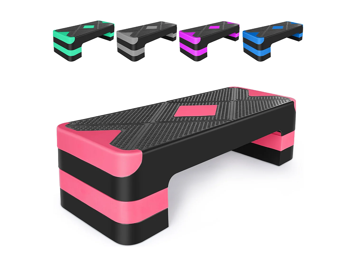 Step aérobie réglable pour exercices, plateforme antidérapante, polyéthylène, rouge (68.5x28x10 cm)