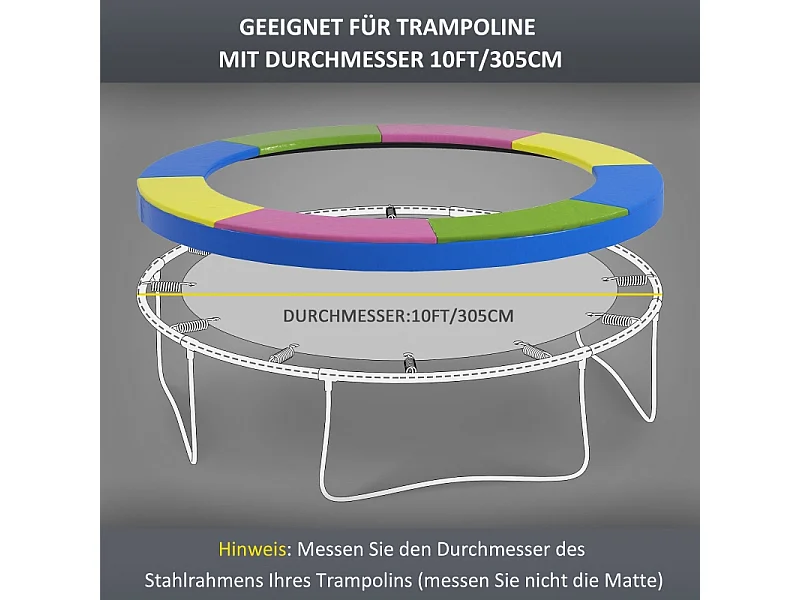 Housse de protection pour trampoline, résistante aux intempéries et aux UV, plastique 500D, multicolore (305x305x30cm)