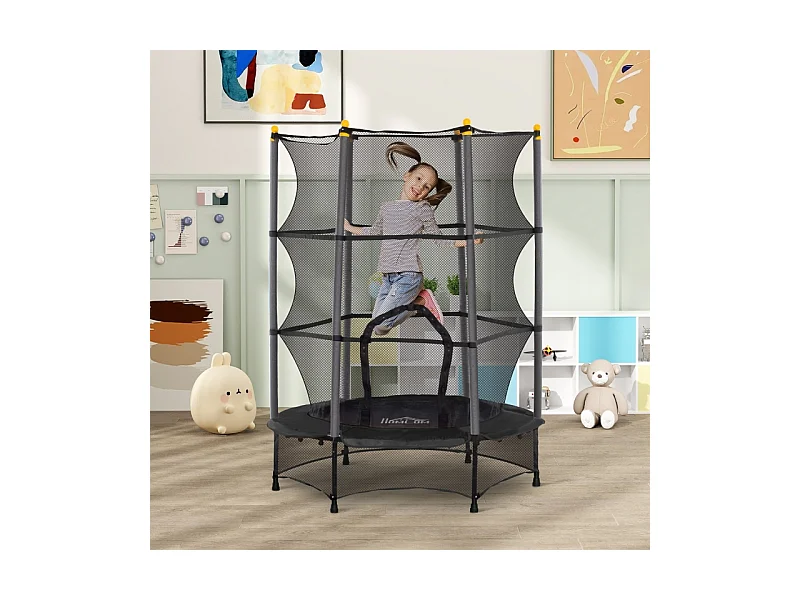 Trampoline pour enfants avec filet de sécurité, acier et plastique, noir (140x140x190cm)