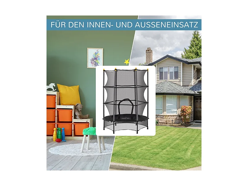 Trampoline pour enfants avec filet de sécurité, acier et plastique, noir (140x140x190cm)