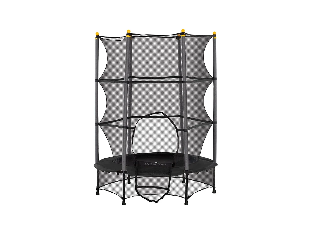 Trampolín infantil con red de seguridad, de acero y plástico, color negro (140x140x190cm)