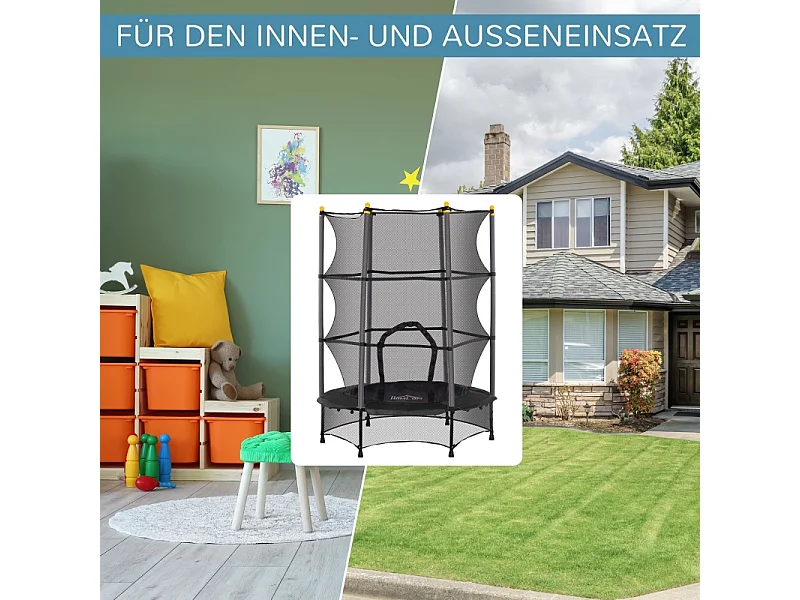 Trampoline pour enfants avec filet de sécurité, acier et plastique, noir (140x140x190cm)