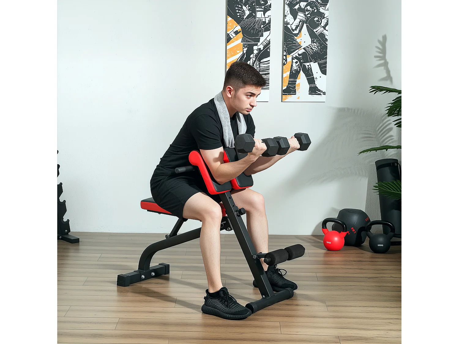 Banc de musculation pliable, réglable, polyvalent, cuir synthétique, noir (103x65x67-98cm)