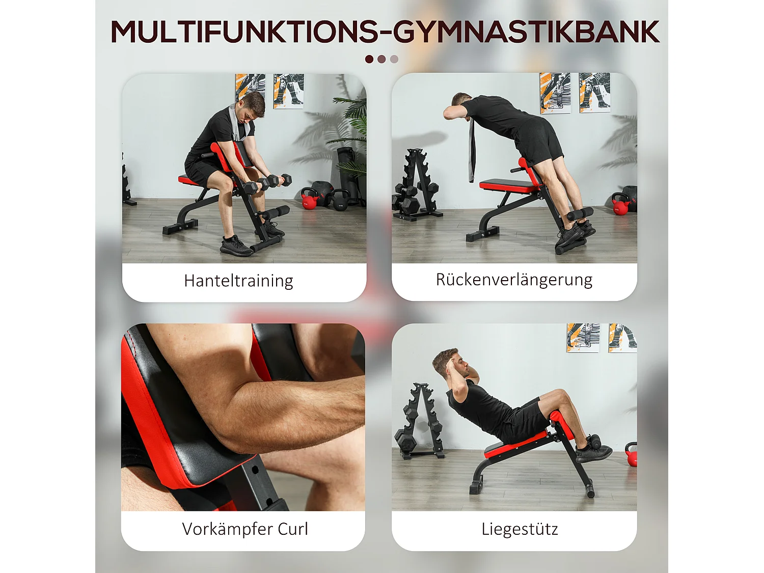 Banc de musculation pliable, réglable, polyvalent, cuir synthétique, noir (103x65x67-98cm)