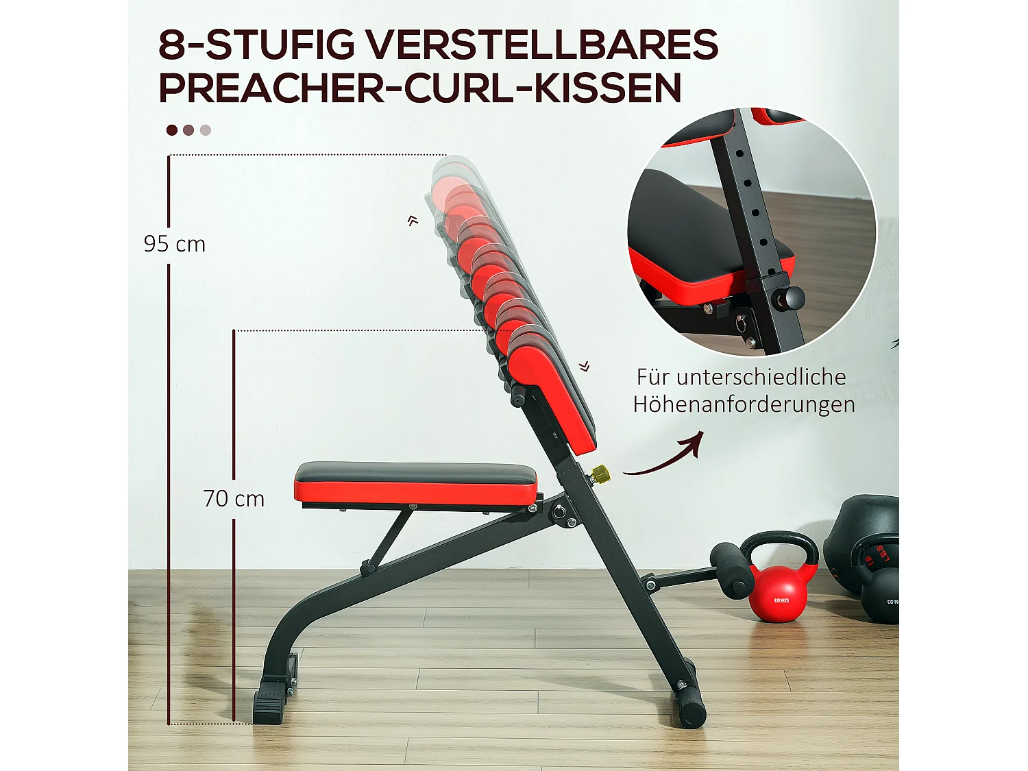 Banc de musculation pliable, réglable, polyvalent, cuir synthétique, noir (103x65x67-98cm)