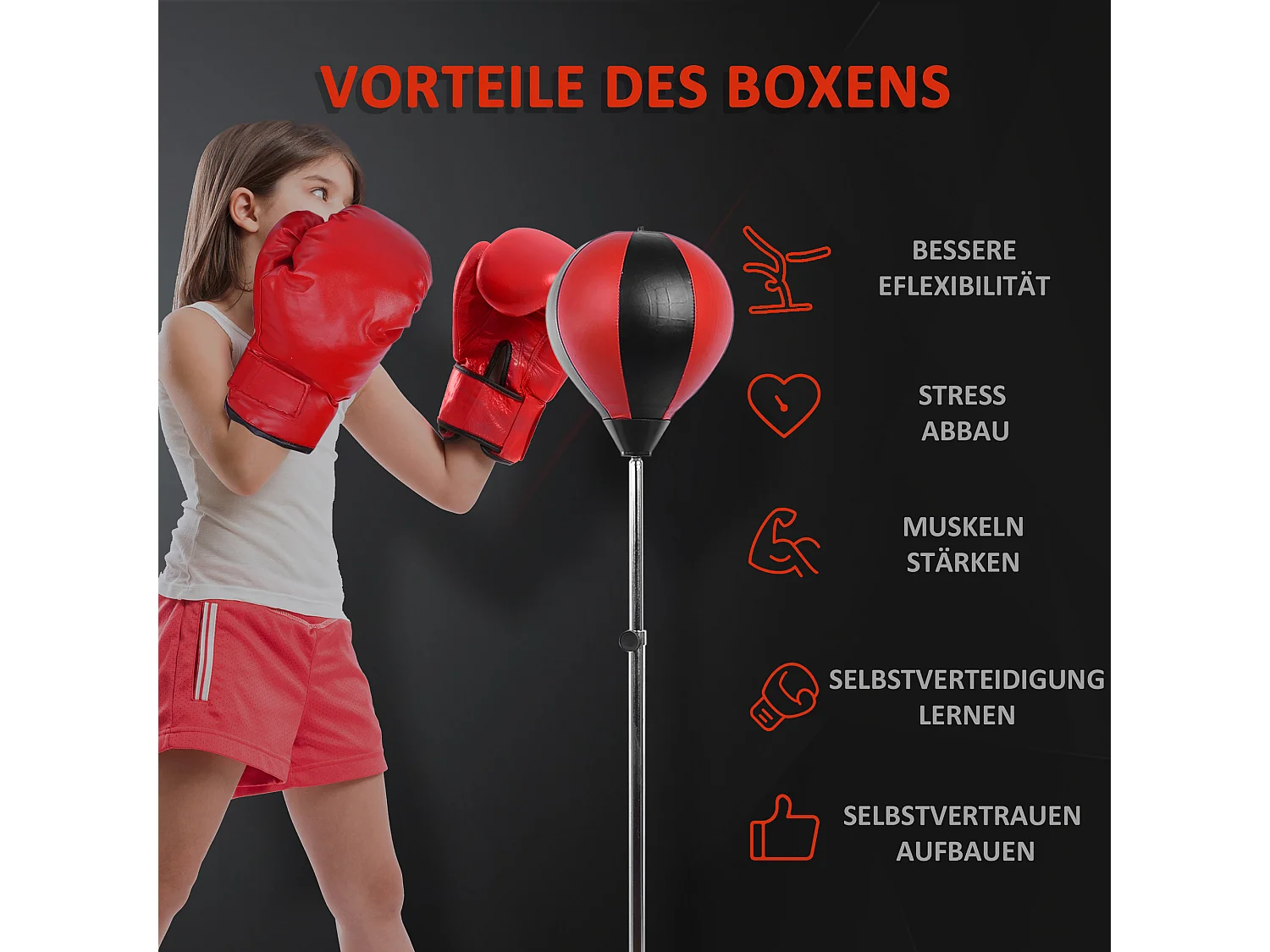 Sac de frappe autoportant réglable, cuir synthétique, rouge (43x43x145cm)