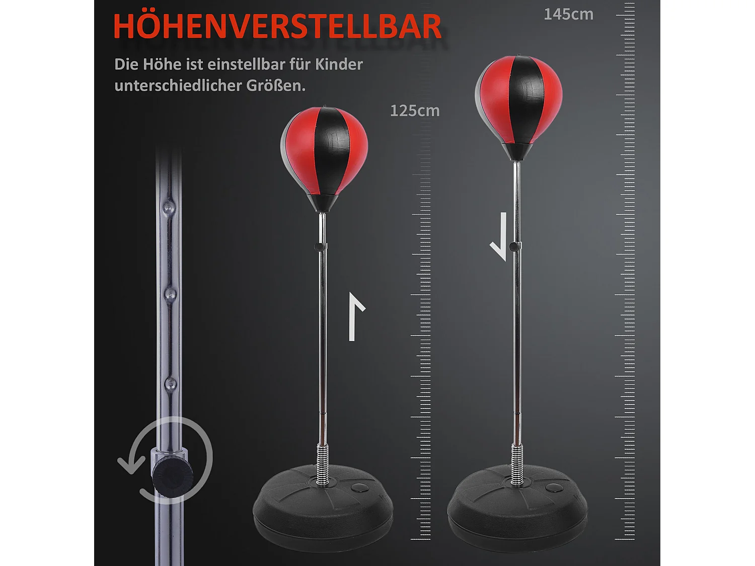 Sac de frappe autoportant réglable, cuir synthétique, rouge (43x43x145cm)