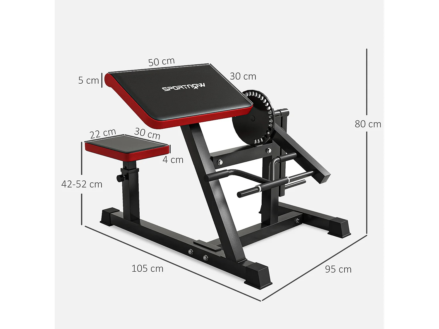 Biceps- en triceps curl-gewichtsbank, 5-positie verstelbare zitting, zwart imitatieleer (105x95x80cm)