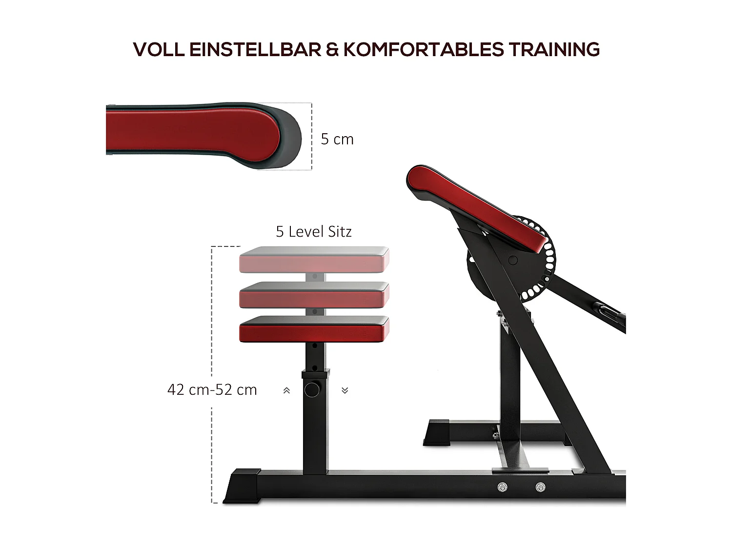 Biceps- en triceps curl-gewichtsbank, 5-positie verstelbare zitting, zwart imitatieleer (105x95x80cm)