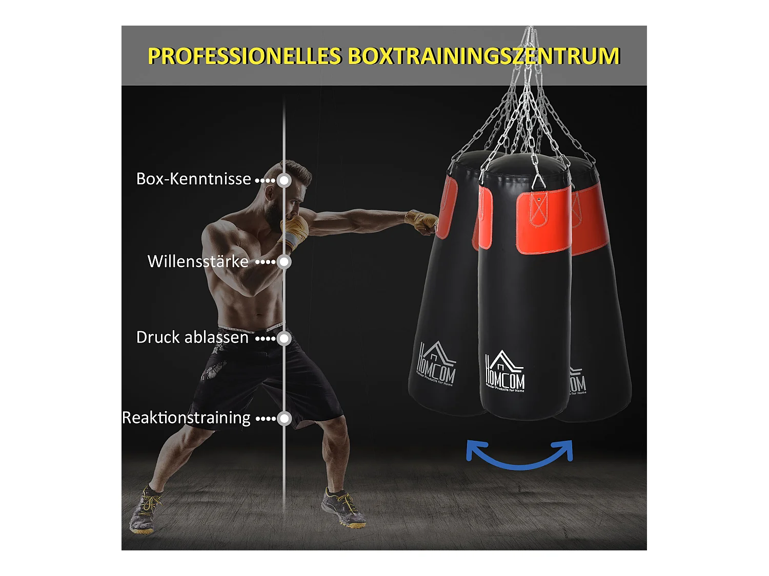 Sac de frappe avec gants, rempli, pour adultes et adolescents, PVC, noir-rouge, Ø30x120 cm (16 kg)