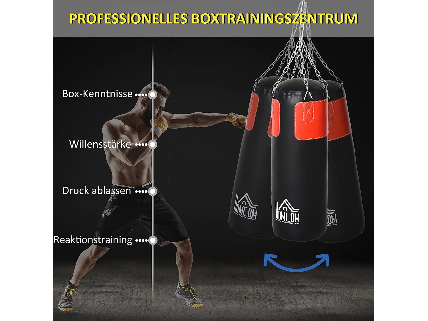 Sac de frappe avec gants, rempli, pour adultes et adolescents, PVC, noir-rouge, Ø30x120 cm (16 kg)