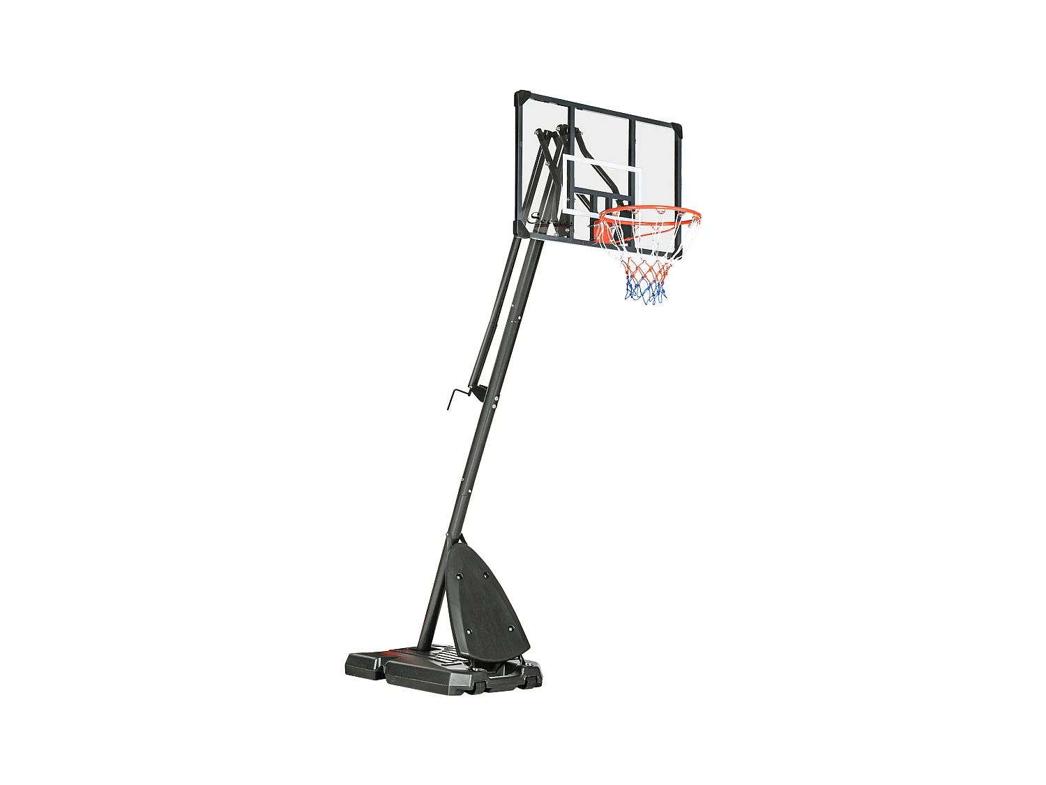 Canasta de baloncesto de altura regulable (293-350 cm), con tablero de acero y ruedas, para jardín y pista deportiva, color negro (111 x 70,5 x 350 cm)